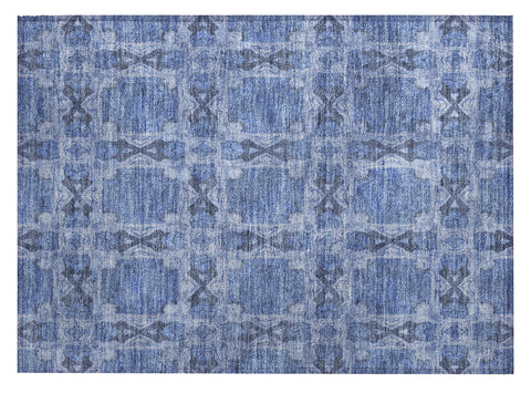 2' X 3' Denim Blue and Gray Floral Medallion Washable Non Skid Indoor Outdoor Area Rug
