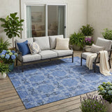5' X 8' Denim Blue And Gray Floral Medallion Washable Indoor Outdoor Area Rug