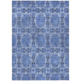 5' X 8' Denim Blue And Gray Floral Medallion Washable Indoor Outdoor Area Rug