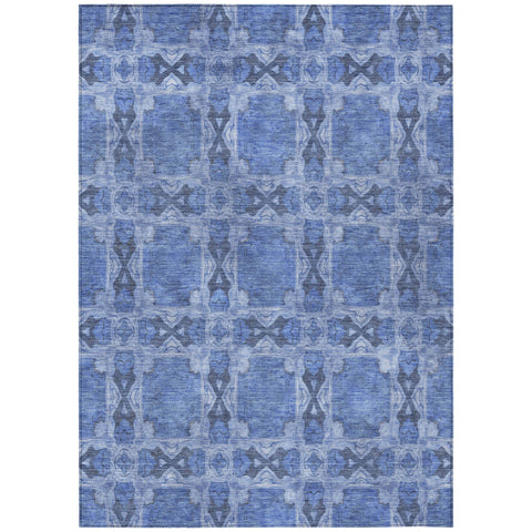 5' X 8' Denim Blue And Gray Floral Medallion Washable Indoor Outdoor Area Rug