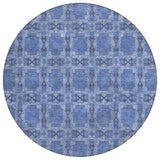 8' Round Denim Blue and Gray Round Floral Medallion Washable Non Skid Indoor Outdoor Area Rug
