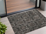 2' X 3' Gray and Black Floral Medallion Washable Non Skid Indoor Outdoor Area Rug