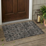 2' X 3' Gray and Black Floral Medallion Washable Non Skid Indoor Outdoor Area Rug