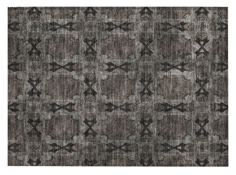 2' X 3' Gray and Black Floral Medallion Washable Non Skid Indoor Outdoor Area Rug
