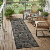 8' Runner Gray and Black Floral Medallion Washable Non Skid Indoor Outdoor Runner Rug