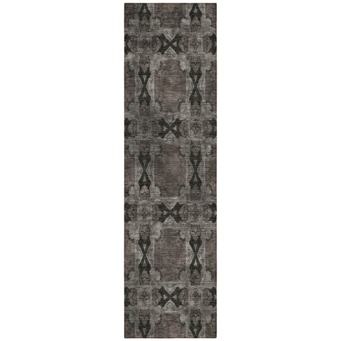 8' Runner Gray and Black Floral Medallion Washable Non Skid Indoor Outdoor Runner Rug