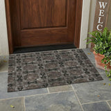3' X 5' Gray and Black Floral Medallion Washable Non Skid Indoor Outdoor Area Rug