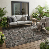 5' X 8' Gray And Black Floral Medallion Washable Indoor Outdoor Area Rug