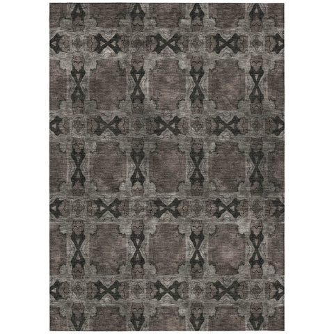 5' X 8' Gray And Black Floral Medallion Washable Indoor Outdoor Area Rug