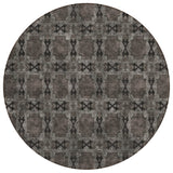 8' Round Gray and Black Round Floral Medallion Washable Non Skid Indoor Outdoor Area Rug