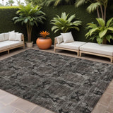 8' X 10' Gray And Black Floral Medallion Washable Indoor Outdoor Area Rug