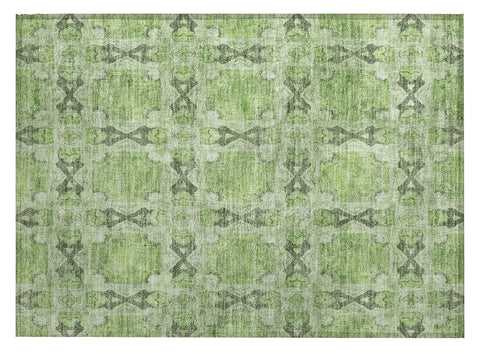 2' X 3' Green Floral Medallion Washable Non Skid Indoor Outdoor Area Rug