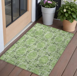 3' X 5' Green Floral Medallion Washable Non Skid Indoor Outdoor Area Rug