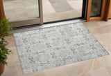 2' X 3' Ivory and Gray Floral Medallion Washable Non Skid Indoor Outdoor Area Rug
