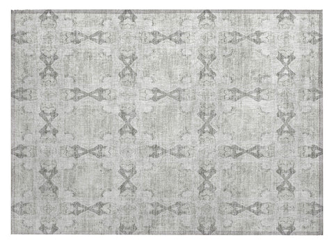 2' X 3' Ivory and Gray Floral Medallion Washable Non Skid Indoor Outdoor Area Rug