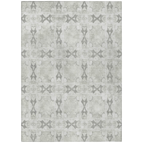 5' X 8' Ivory And Gray Floral Medallion Washable Indoor Outdoor Area Rug