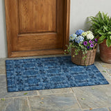 2' X 3' Navy and Gray Floral Medallion Washable Non Skid Indoor Outdoor Area Rug