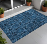 3' X 5' Navy and Gray Floral Medallion Washable Non Skid Indoor Outdoor Area Rug