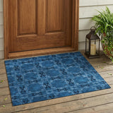 3' X 5' Navy and Gray Floral Medallion Washable Non Skid Indoor Outdoor Area Rug