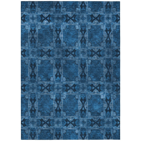 3' X 5' Navy and Gray Floral Medallion Washable Non Skid Indoor Outdoor Area Rug