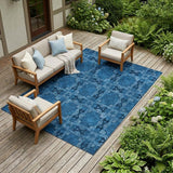 8' X 10' Navy and Gray Floral Medallion Washable Non Skid Indoor Outdoor Area Rug