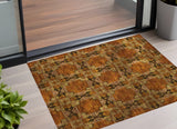 3' X 5' Orange and Rust Floral Medallion Washable Non Skid Indoor Outdoor Area Rug