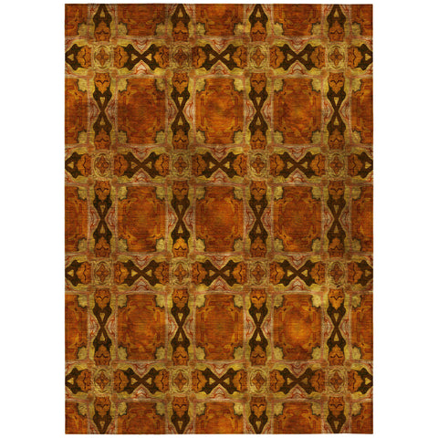 3' X 5' Orange and Rust Floral Medallion Washable Non Skid Indoor Outdoor Area Rug