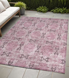 5' X 8' Pink Floral Medallion Washable Non Skid Indoor Outdoor Area Rug
