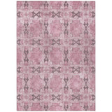 5' X 8' Pink Floral Medallion Washable Non Skid Indoor Outdoor Area Rug