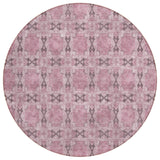 8' Round Pink Round Floral Medallion Washable Non Skid Indoor Outdoor Area Rug
