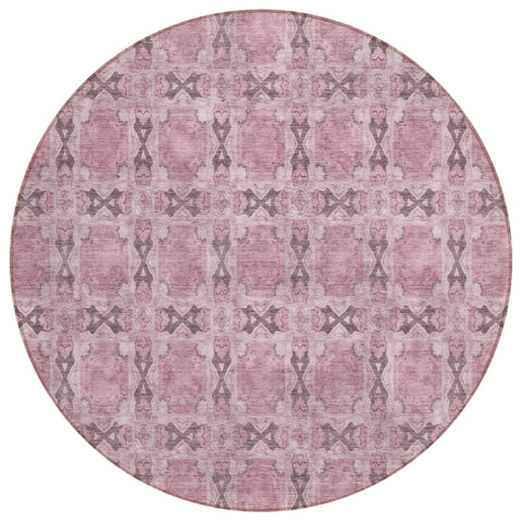 8' Round Pink Round Floral Medallion Washable Non Skid Indoor Outdoor Area Rug