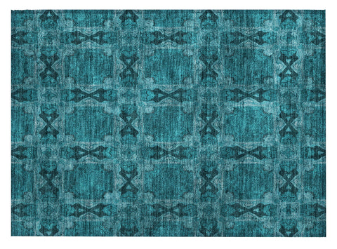 2' X 3' Teal Floral Medallion Washable Non Skid Indoor Outdoor Area Rug