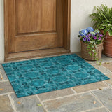 3' X 5' Teal Floral Medallion Washable Non Skid Indoor Outdoor Area Rug