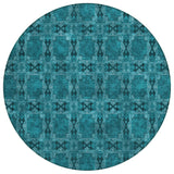 8' Round Teal Round Floral Medallion Washable Non Skid Indoor Outdoor Area Rug