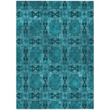 8' X 10' Teal Floral Medallion Washable Non Skid Indoor Outdoor Area Rug