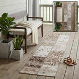 8' Runner Taupe and Ivory Patchwork Washable Non Skid Indoor Outdoor Runner Rug