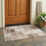 3' X 5' Taupe and Ivory Patchwork Washable Non Skid Indoor Outdoor Area Rug