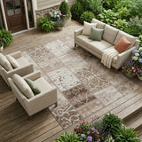 8' X 10' Taupe and Ivory Patchwork Washable Non Skid Indoor Outdoor Area Rug