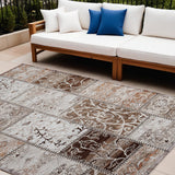 8' X 10' Taupe and Ivory Patchwork Washable Non Skid Indoor Outdoor Area Rug