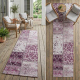 8' Runner Mountbatten Pink Patchwork Washable Non Skid Indoor Outdoor Runner Rug