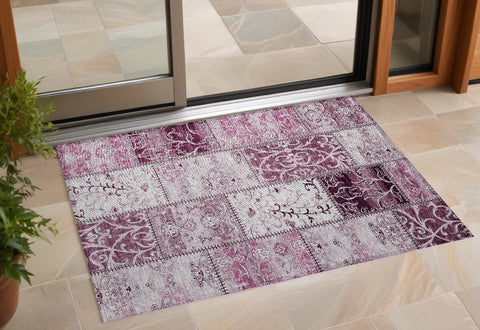 3' X 5' Pink Patchwork Washable Indoor Outdoor Area Rug