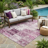 5' X 8' Pink Patchwork Washable Indoor Outdoor Area Rug