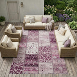8' X 10' Mountbatten Pink Patchwork Washable Non Skid Indoor Outdoor Area Rug