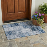 2' X 3' Denim Blue Patchwork Washable Non Skid Indoor Outdoor Area Rug