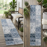 8' Runner Denim Blue Patchwork Washable Non Skid Indoor Outdoor Runner Rug
