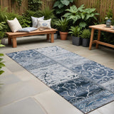 8' Runner Denim Blue Patchwork Washable Non Skid Indoor Outdoor Runner Rug