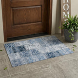 3' X 5' Denim Blue Patchwork Washable Non Skid Indoor Outdoor Area Rug