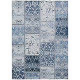 3' X 5' Denim Blue Patchwork Washable Non Skid Indoor Outdoor Area Rug