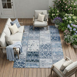 8' X 10' Denim Blue Patchwork Washable Non Skid Indoor Outdoor Area Rug