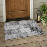 2' X 3' Gray Patchwork Washable Non Skid Indoor Outdoor Area Rug